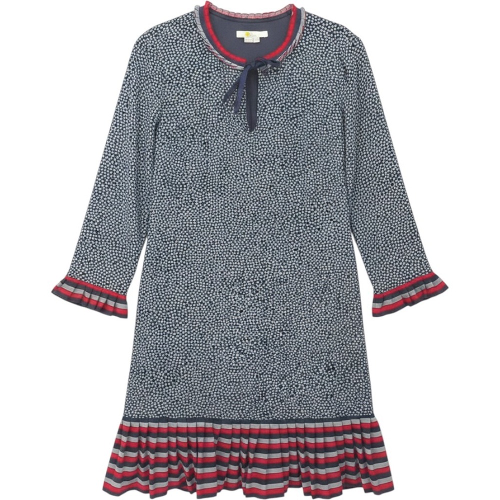 Boden Drop Waist Dress Women 6 Blue‎ Polka Dot Ruffle Stripe Long Sleeve Mini